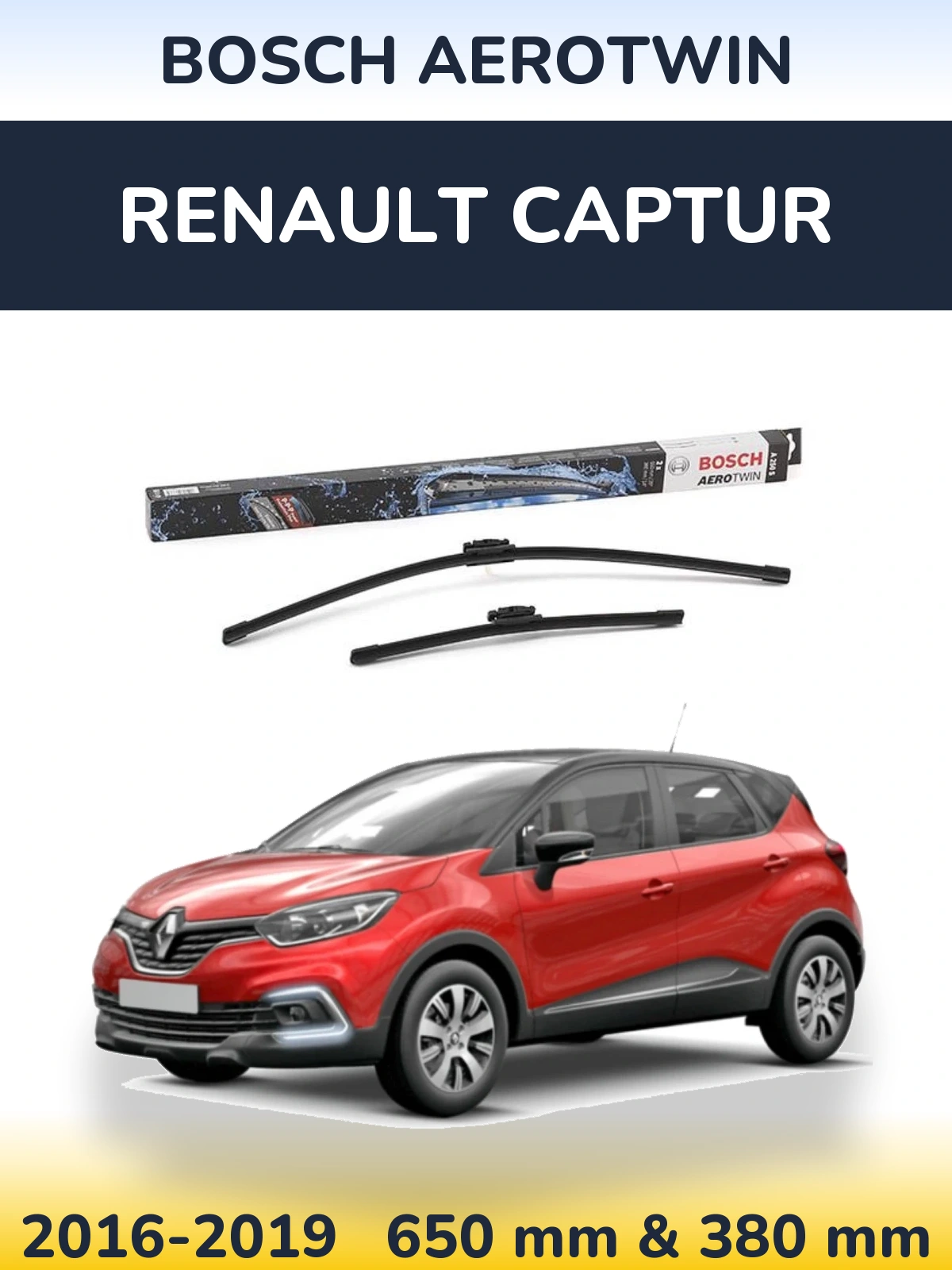 Front wiper blade set BOSCH AeroTwin 650 & 360 мм for Renault Captur 2016-2019