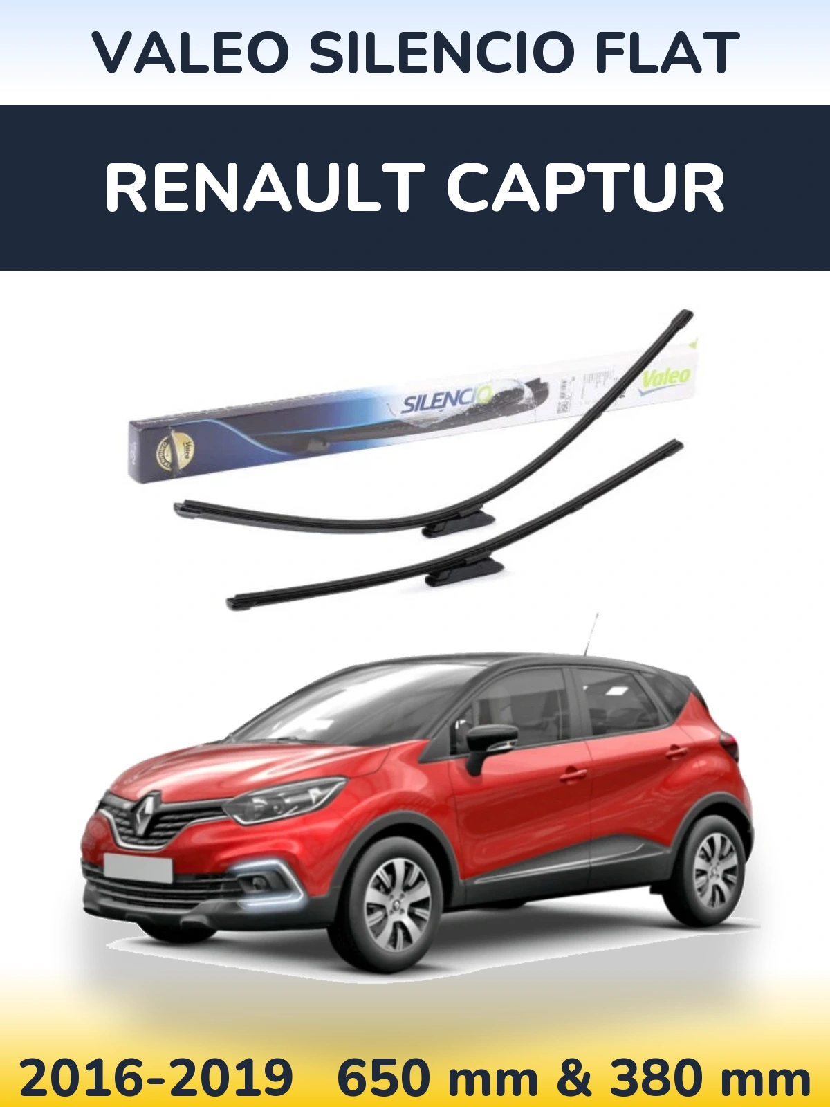 Front wiper blade set Valeo Silencio Flat 650 & 380 мм for Renault Captur 2016-2019