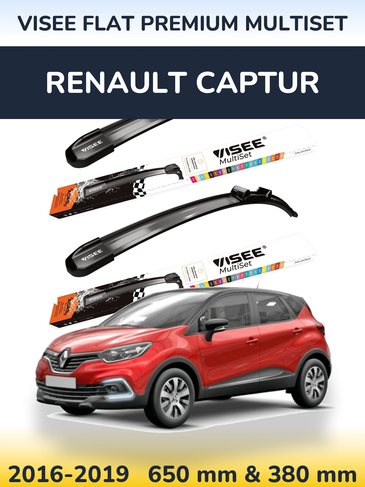 Front wiper blade set VISEE FLAT PREMIUM MultiSet 650 & 380 мм for Renault Captur 2016-2019