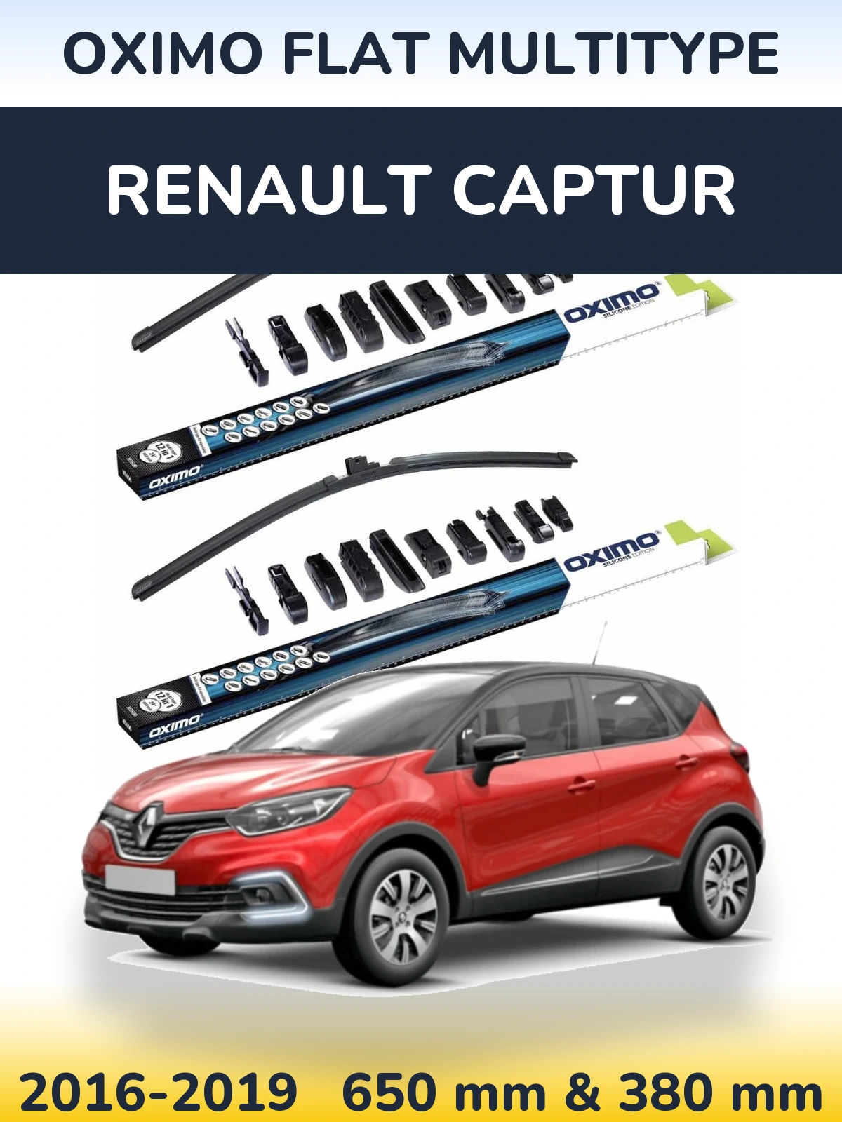 Front wiper blade set Oximo Flat MultiTypee 650 & 380 мм for Renault Captur 2016-2019