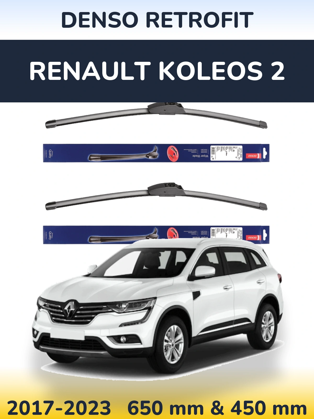 Front wiper blade set Denso Retrofit 650 & 450 мм for Renault Koleos 2 2017-2023