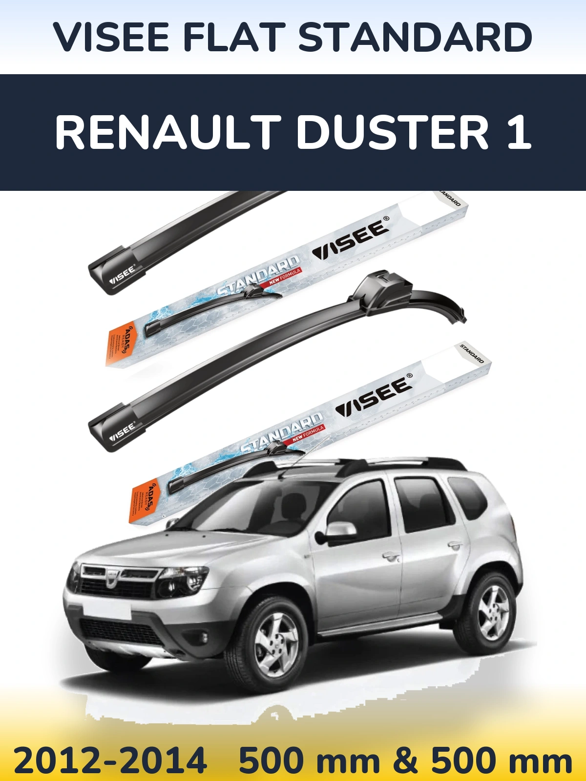 Komplet przednich wycieraczek VISEE FLAT STANDARD 500 & 500 mm do Renault Duster 1 2012-2014