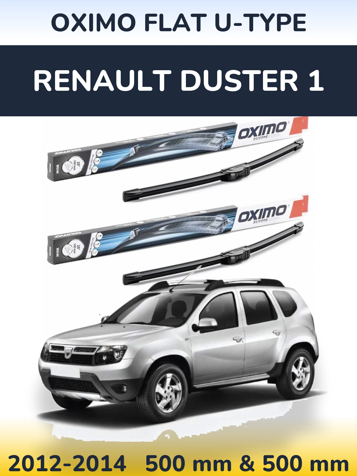 Front wiper blade set Oximo Flat U-type 500 & 500 мм for Renault Duster 1 2012-2014