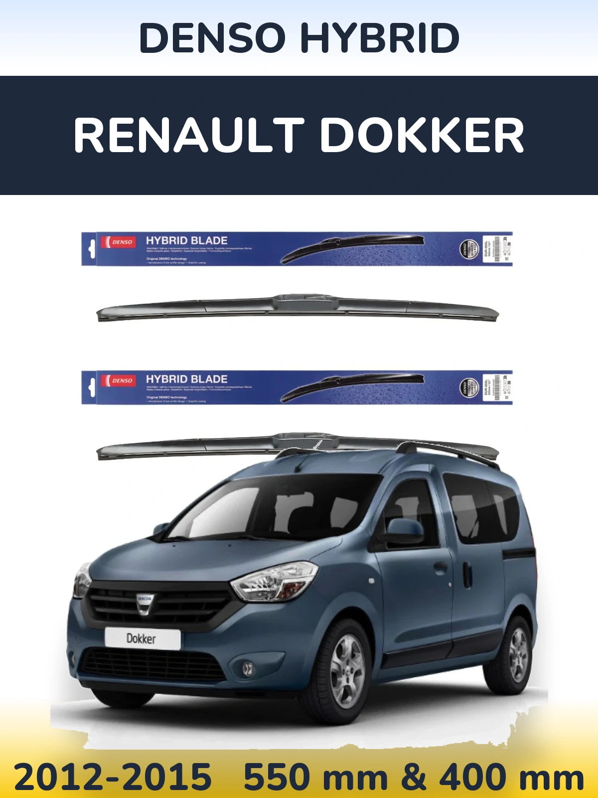 Front wiper blade set Denso Hybrid 550 & 400 мм for Renault Dokker 2012-2015