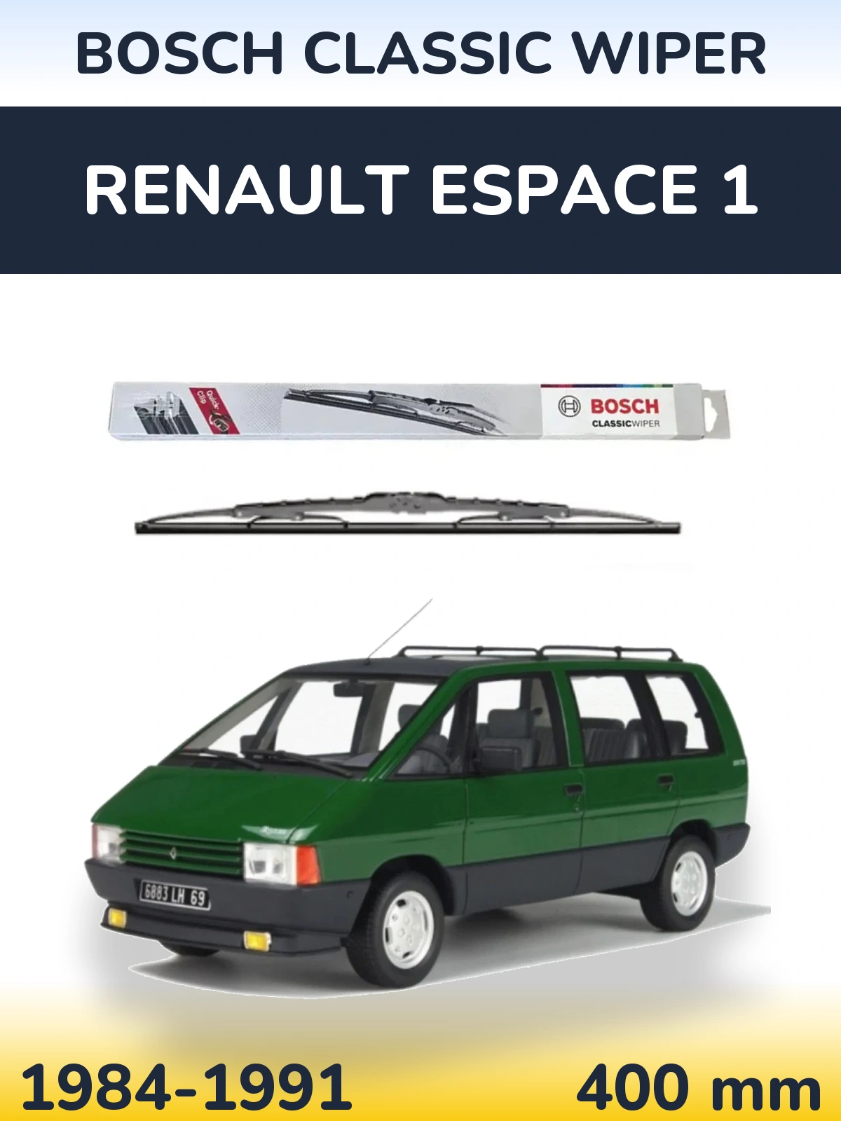 Rear wiper blade BOSCH Classic Wiper 400 мм for Renault Espace 1 1984-1991
