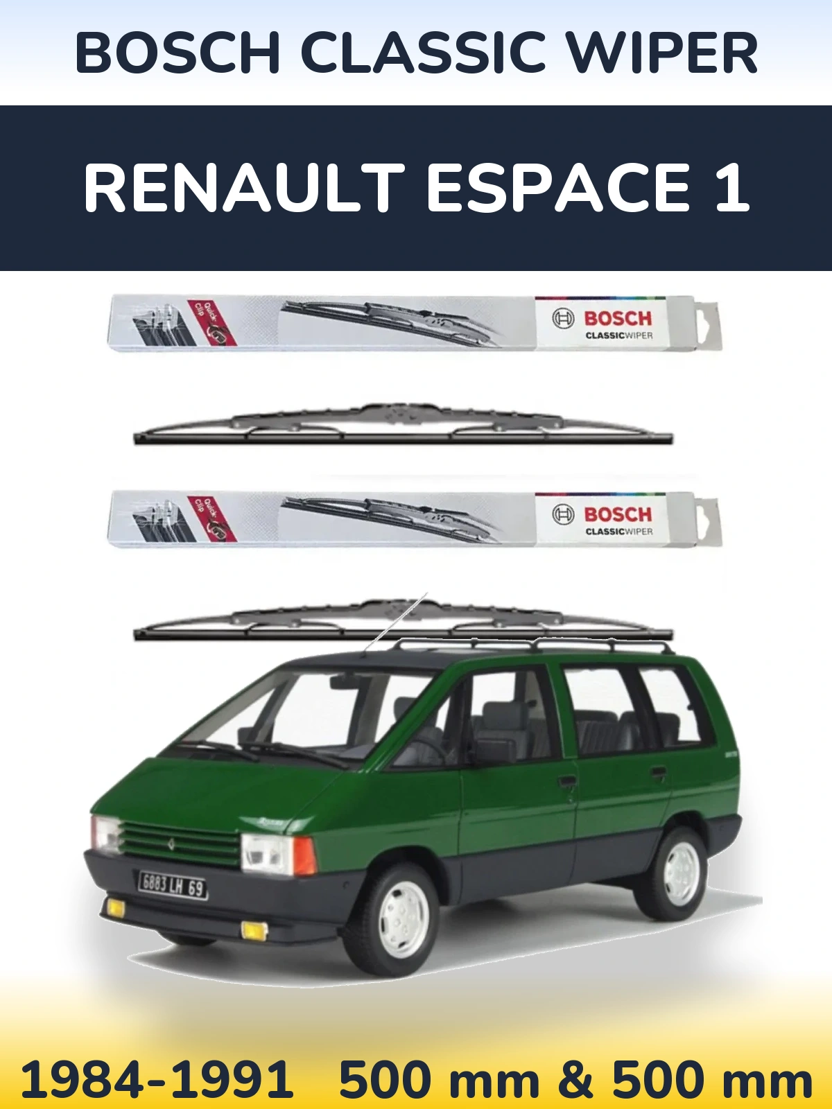Komplet przednich wycieraczek BOSCH Classic Wiper 500 & 500 mm do Renault Espace 1 1984-1991