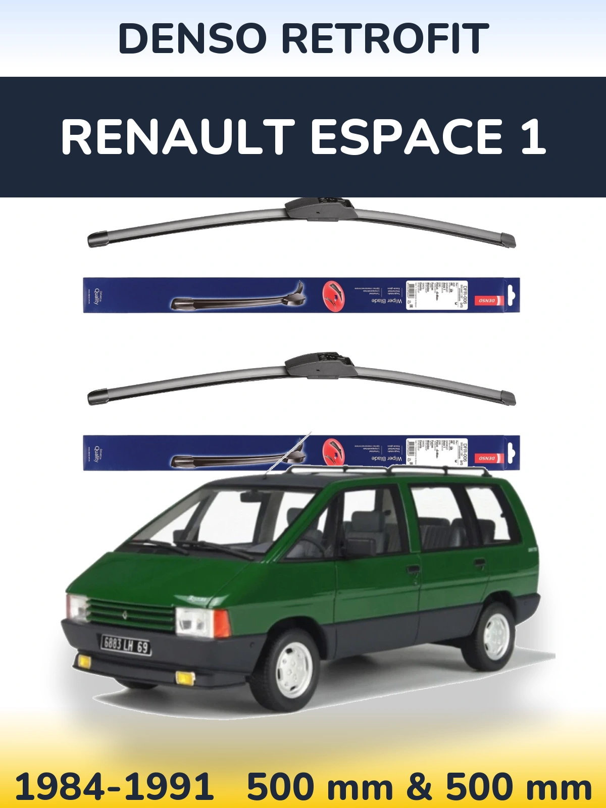 Komplet przednich wycieraczek Denso Retrofit 500 & 500 mm do Renault Espace 1 1984-1991