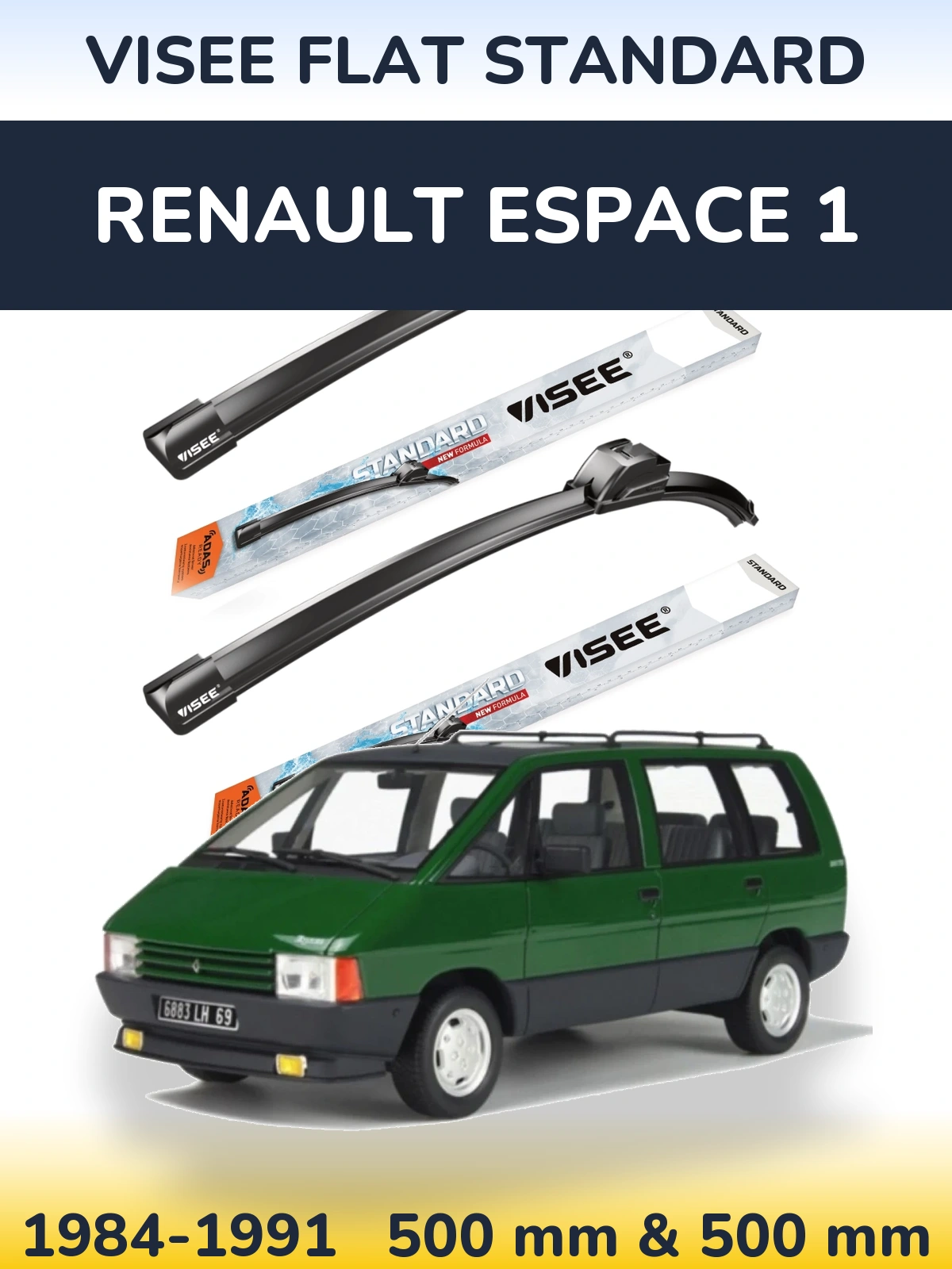 Komplet przednich wycieraczek VISEE FLAT STANDARD 500 & 500 mm do Renault Espace 1 1984-1991