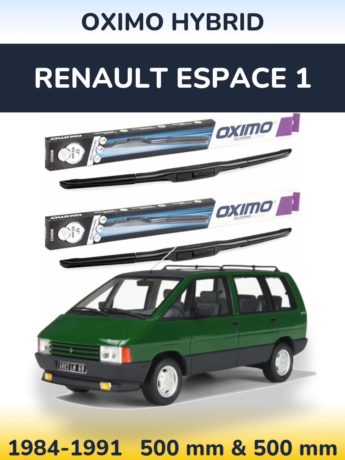Front wiper blade set Oximo Hybrid 500 & 500 мм for Renault Espace 1 1984-1991