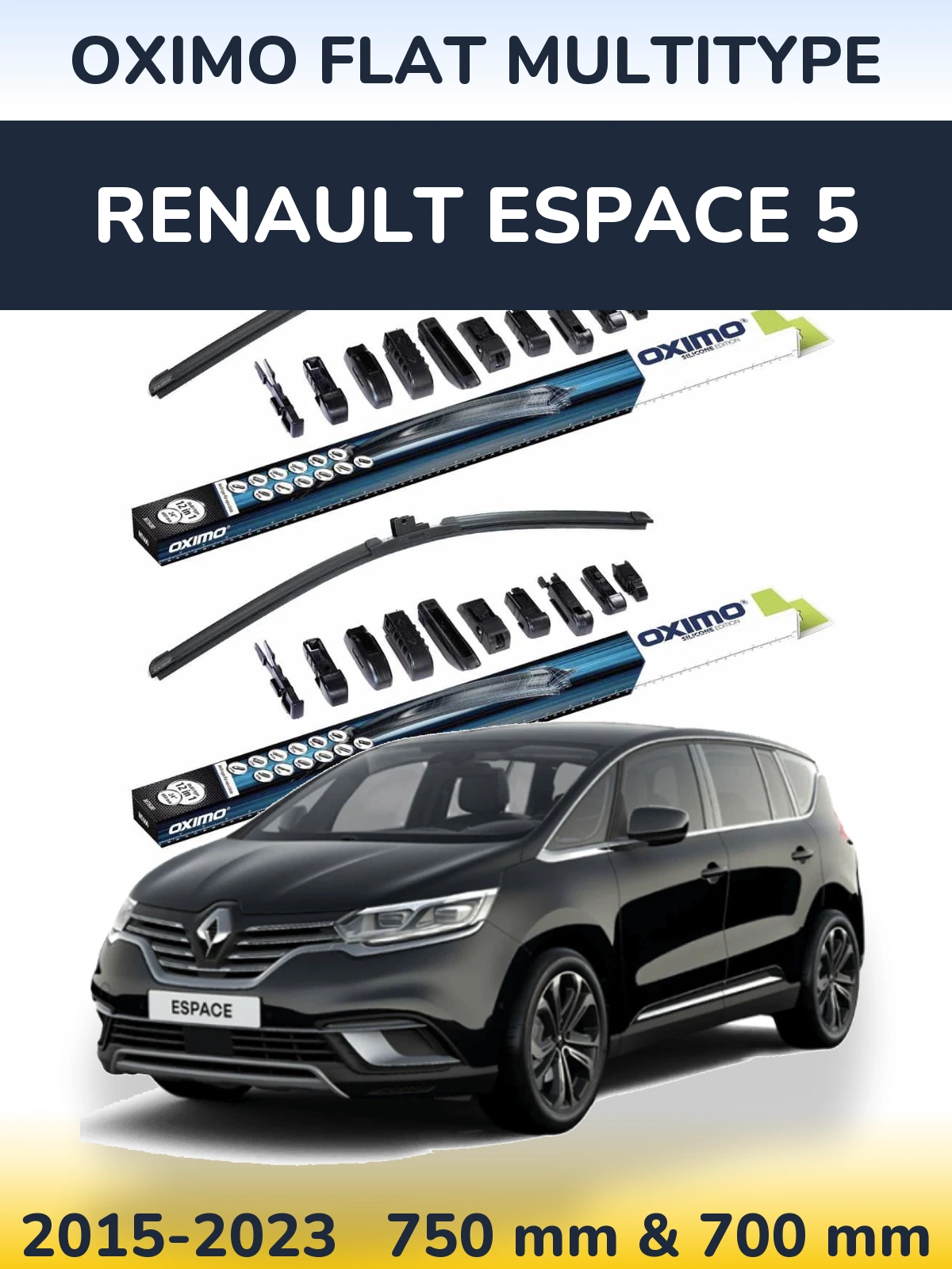 Front wiper blade set Oximo Flat MultiTypee 750 & 700 мм for Renault Espace 5 2015-2023