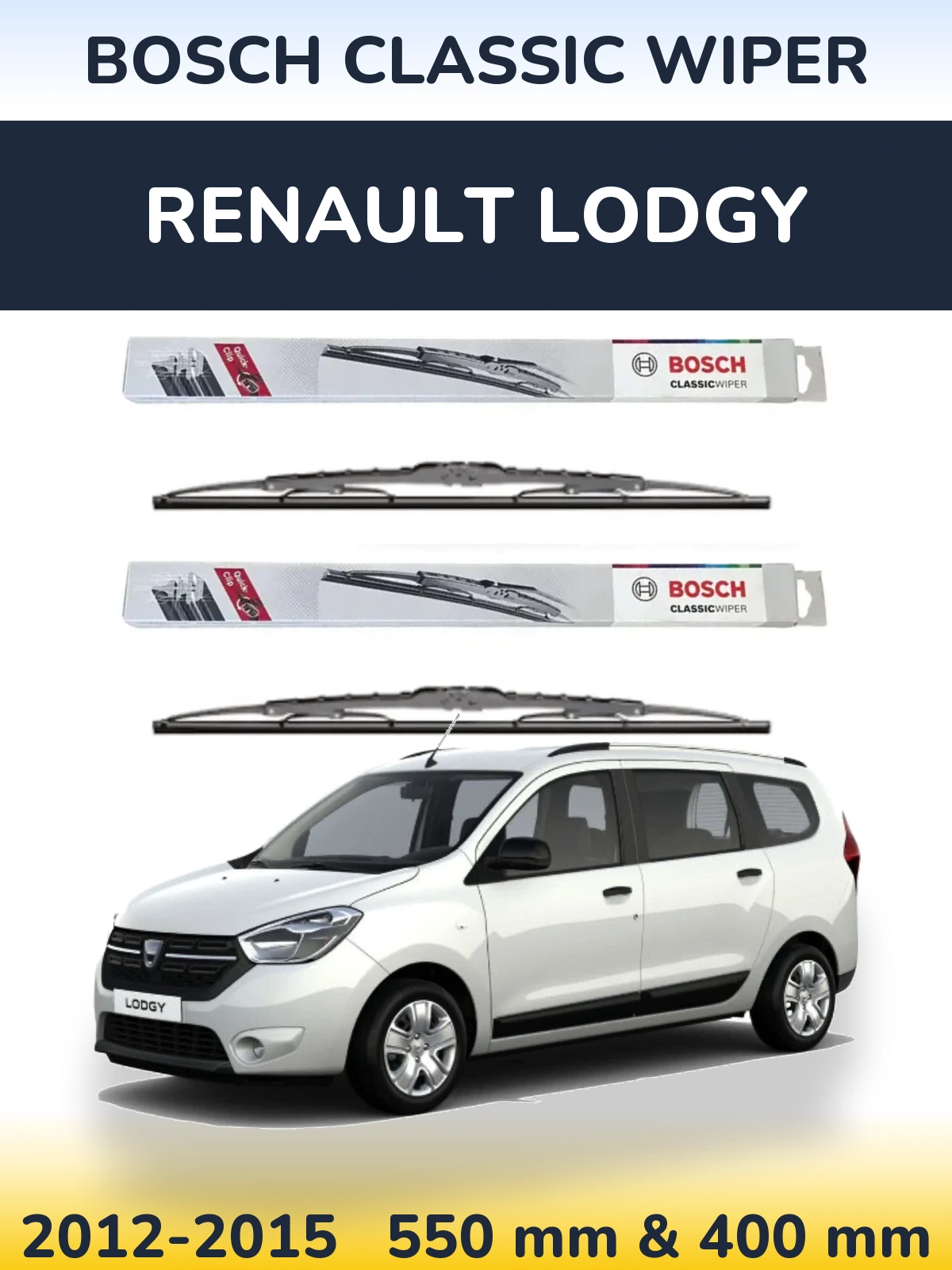 Front wiper blade set BOSCH Classic Wiper 550 & 400 mm for Renault Lodgy 2012-2015