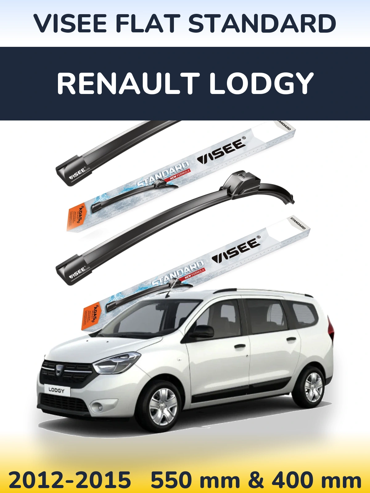 Комплект передніх щіток VISEE FLAT STANDARD 550 & 400 мм для Renault Lodgy 2012-2015