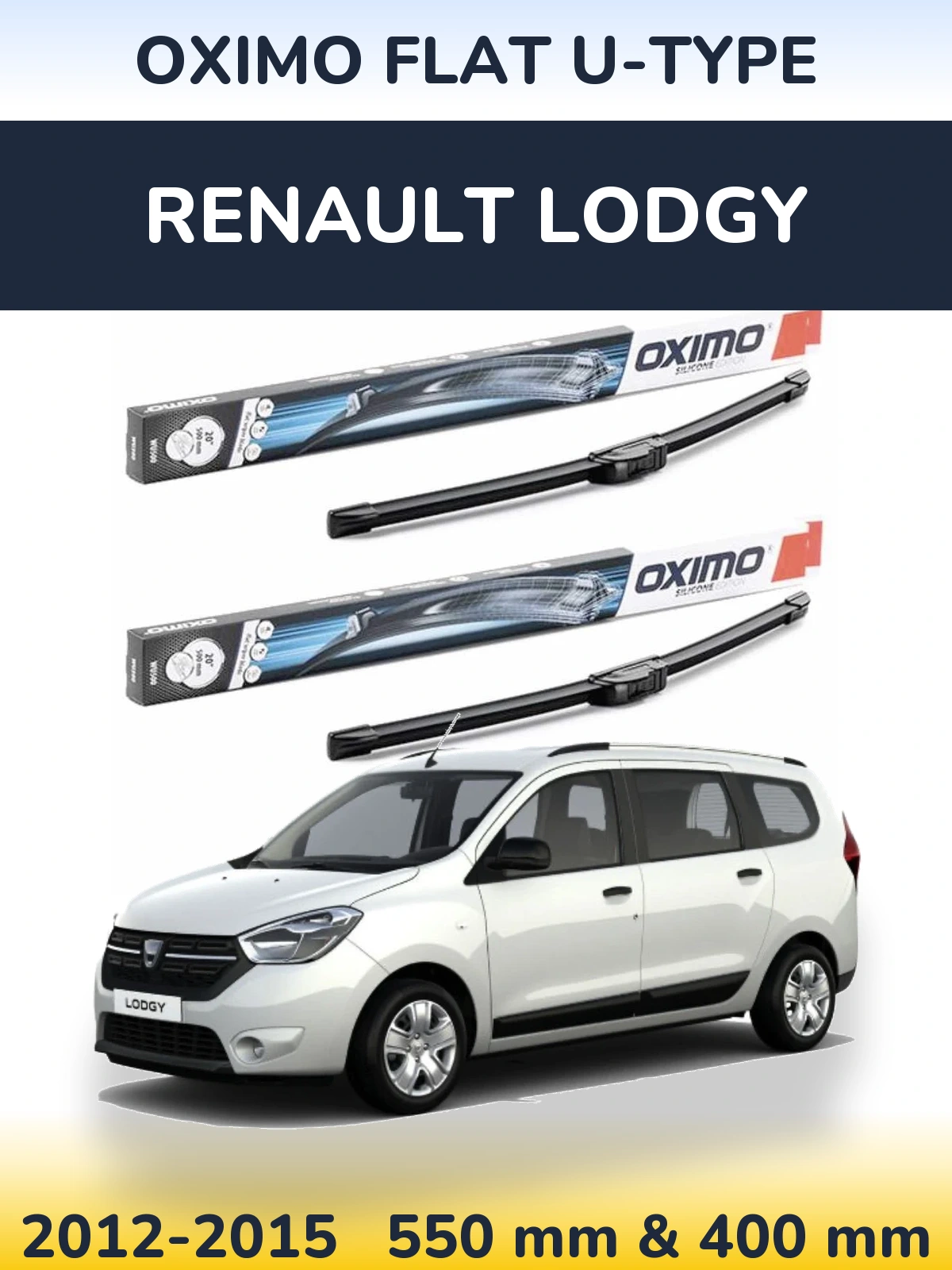 Front wiper blade set Oximo Flat U-type 550 & 400 мм for Renault Lodgy 2012-2015