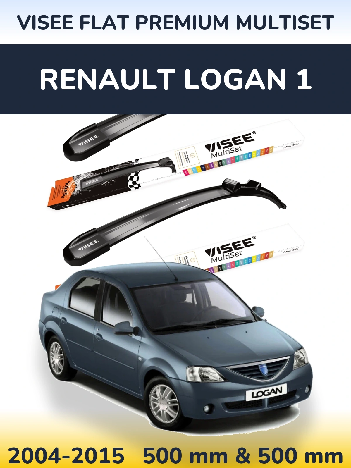 Komplet przednich wycieraczek VISEE FLAT PREMIUM MultiSet 500 & 500 mm do Renault Logan 1 2004-2015