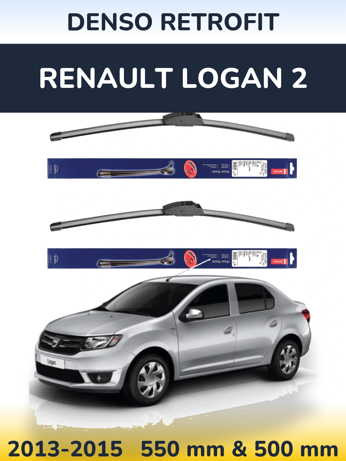 Front wiper blade set Denso Retrofit 550 & 500 мм for Renault Logan 2 2013-2015