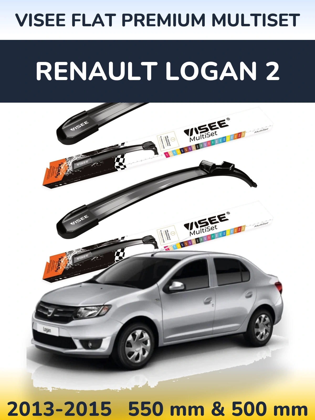 Front wiper blade set VISEE FLAT PREMIUM MultiSet 550 & 500 мм for Renault Logan 2 2013-2015