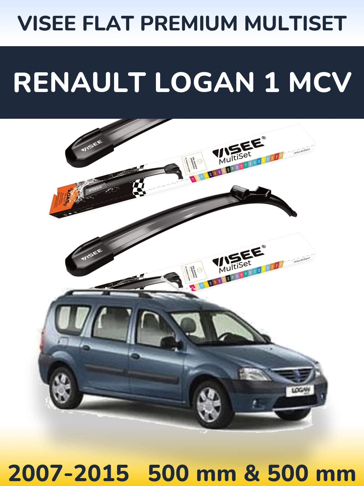 Komplet przednich wycieraczek VISEE FLAT PREMIUM MultiSet 500 & 500 mm do Renault Logan 1 MCV 2007-2015