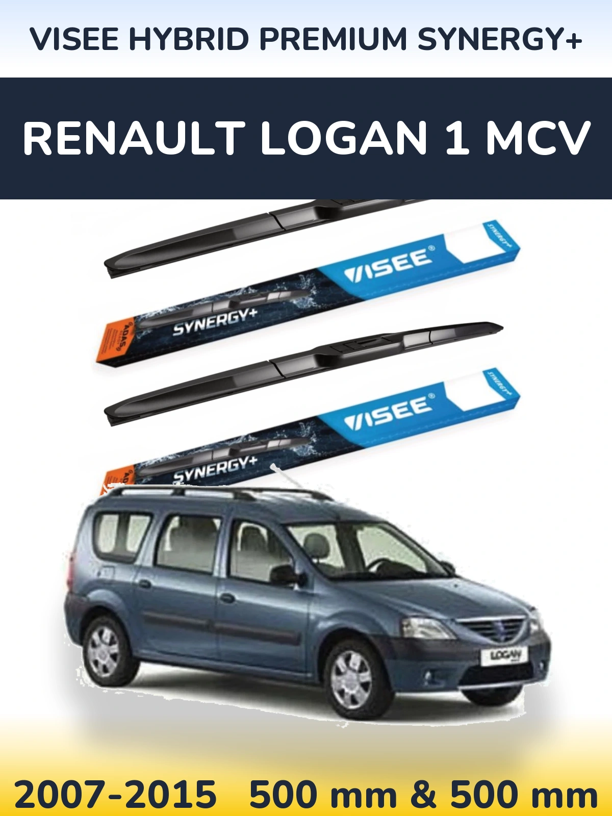 Front wiper blade set VISEE HYBRID PREMIUM SYNERGY+ 500 & 500 мм for Renault Logan 1 MCV 2007-2015