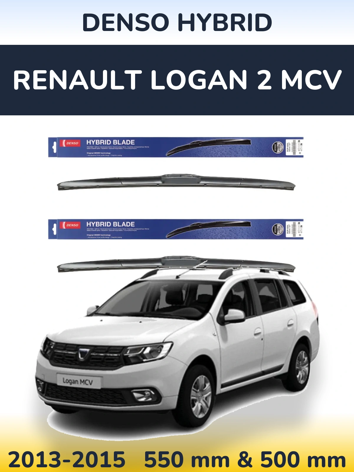 Front wiper blade set Denso Hybrid 550 & 500 мм for Renault Logan 2 MCV 2013-2015