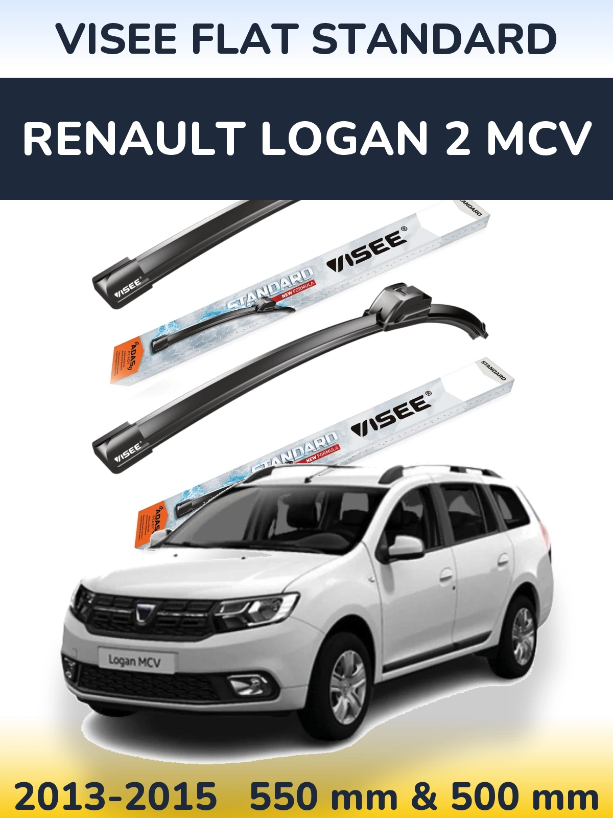 Komplet przednich wycieraczek VISEE FLAT STANDARD 550 & 500 mm do Renault Logan 2 MCV 2013-2015