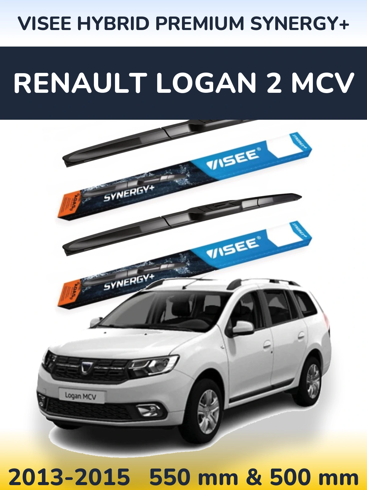 Комплект передних дворников VISEE HYBRID PREMIUM SYNERGY+ 550 & 500 мм для Renault Logan 2 MCV 2013-2015