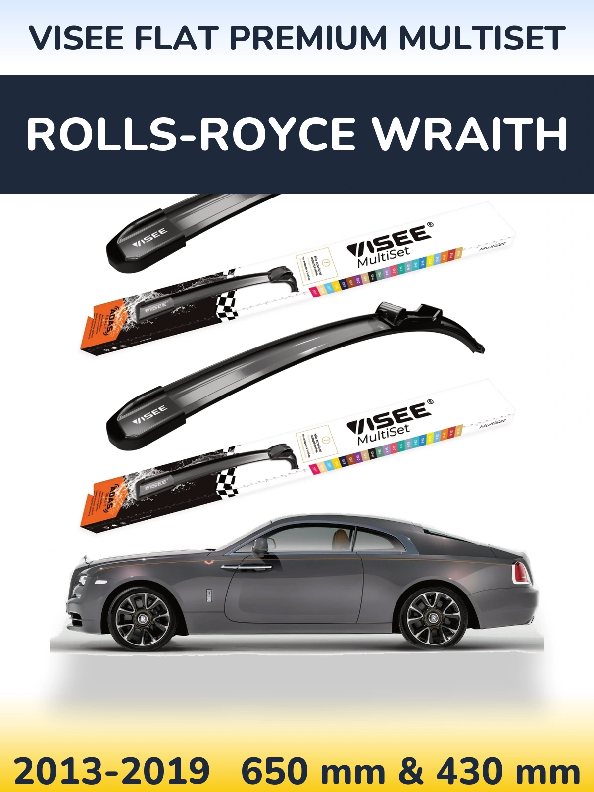 Komplet przednich wycieraczek VISEE FLAT PREMIUM MultiSet 650 & 430 mm do Rolls-Royce Wraith 2013-2019