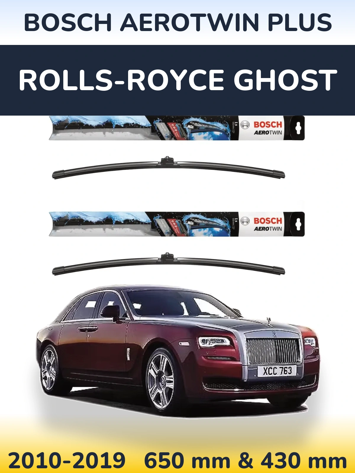 Front wiper blade set BOSCH AeroTwin Plus 650 & 430 mm for Rolls-Royce Ghost 2010-2019