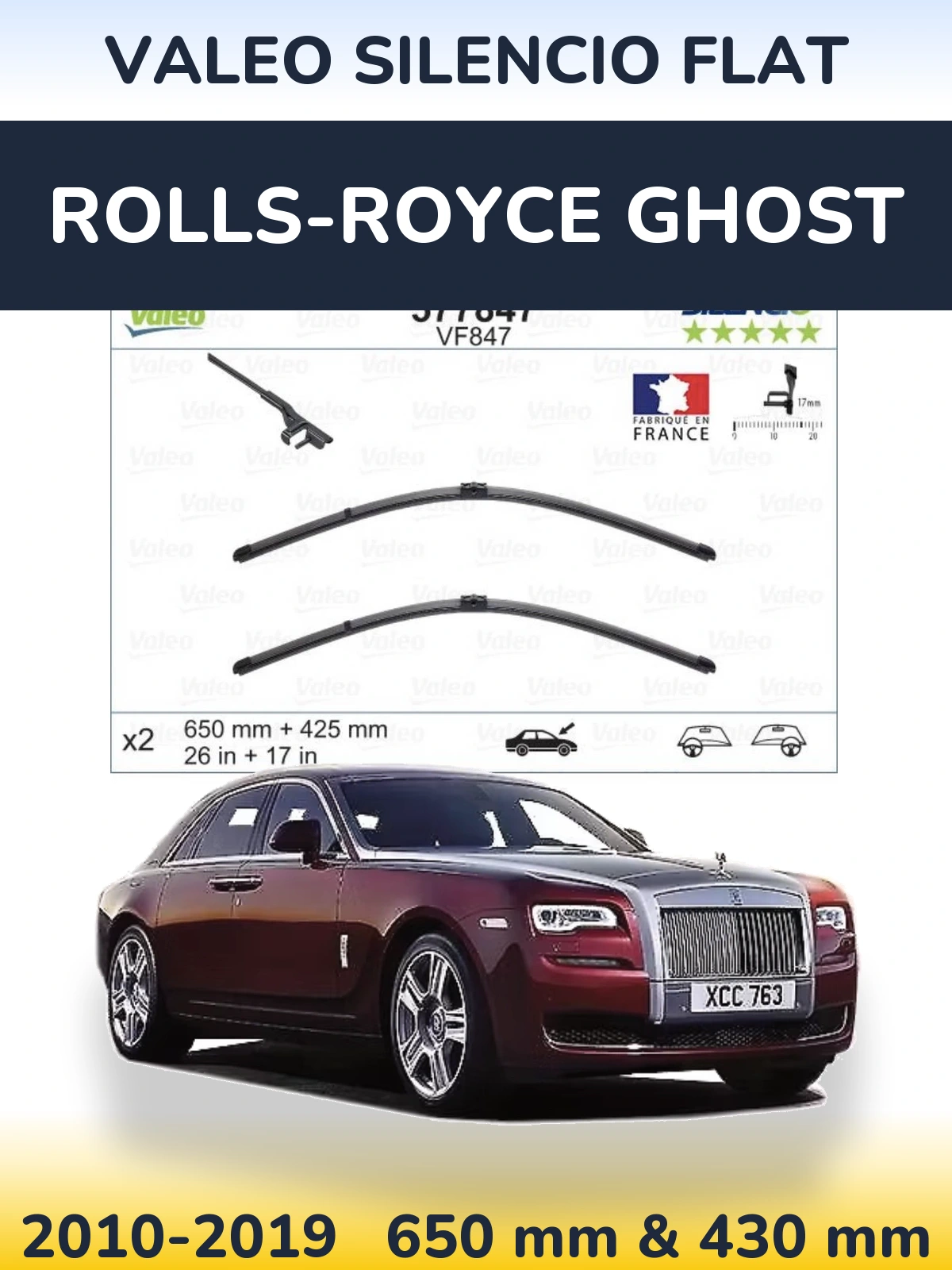 Komplet przednich wycieraczek Valeo Silencio Flat 650 & 430 mm do Rolls-Royce Ghost 2010-2019