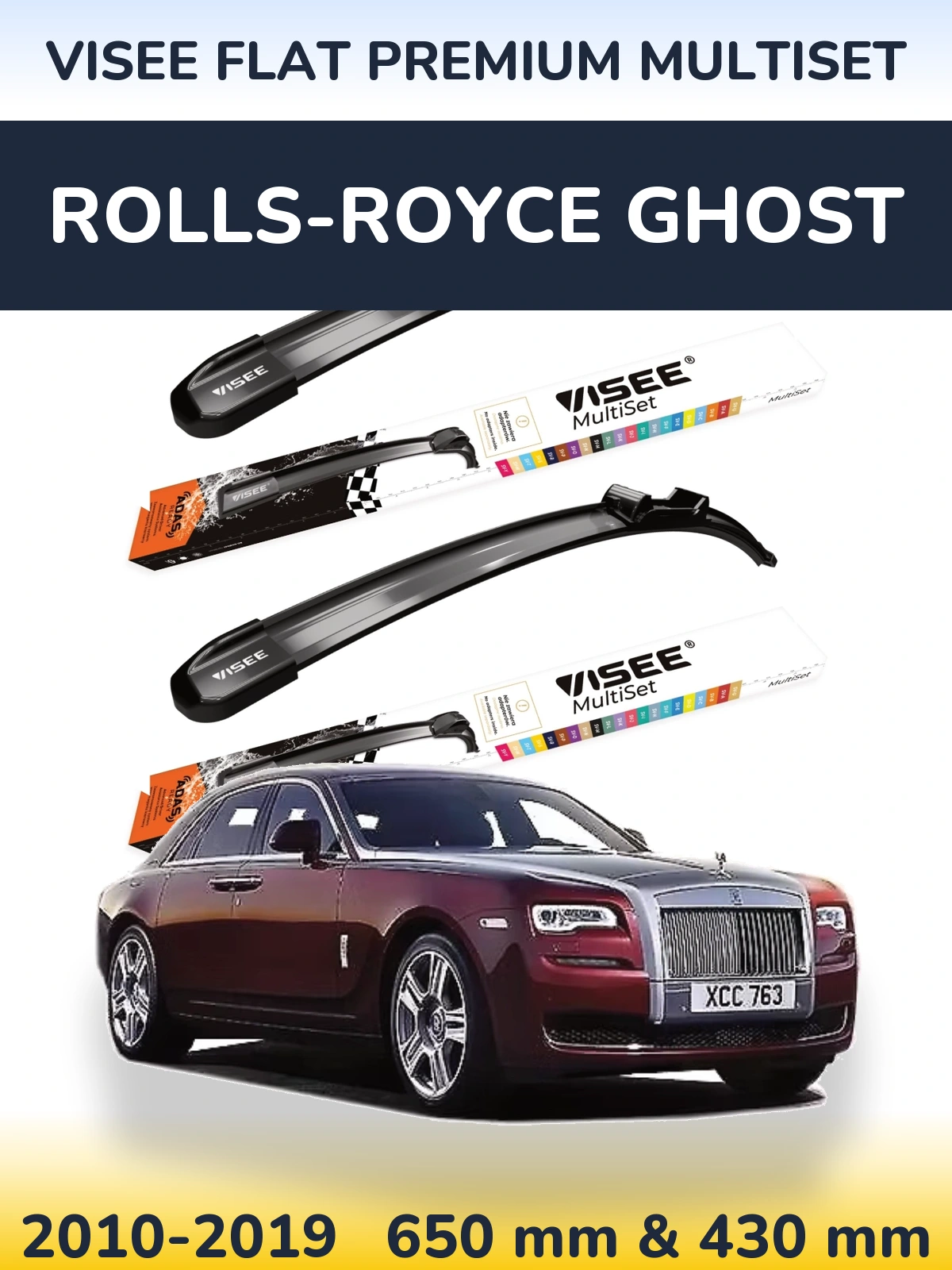 Komplet przednich wycieraczek VISEE FLAT PREMIUM MultiSet 650 & 430 mm do Rolls-Royce Ghost 2010-2019