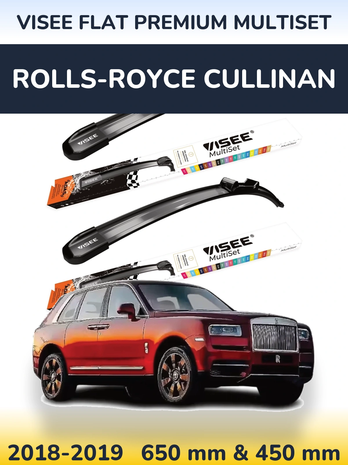 Front wiper blade set VISEE FLAT PREMIUM MultiSet 650 & 450 мм for Rolls-Royce Cullinan 2018-2019