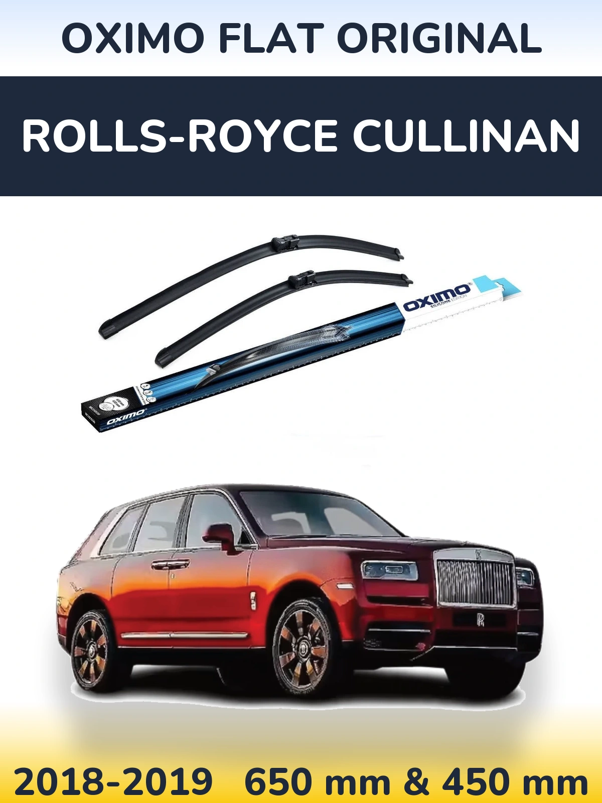 Front wiper blade set Oximo Flat Original 650 & 450 мм for Rolls-Royce Cullinan 2018-2019