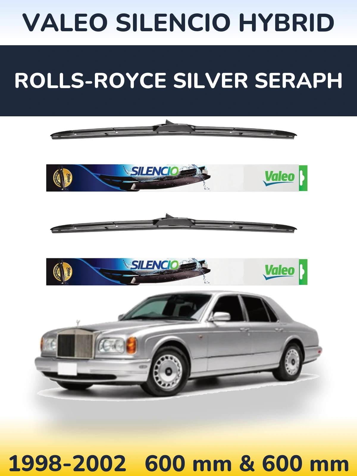 Front wiper blade set Valeo Silencio Hybrid 600 & 600 мм for Rolls-Royce Silver Seraph 1998-2002
