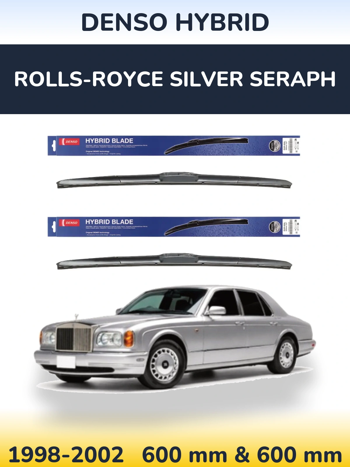 Komplet przednich wycieraczek Denso Hybrid 600 & 600 mm do Rolls-Royce Silver Seraph 1998-2002