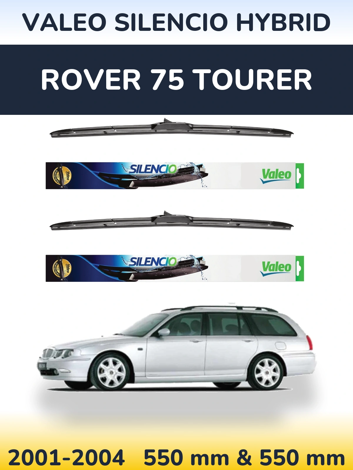 Front wiper blade set Valeo Silencio Hybrid 550 & 550 мм for Rover 75 Tourer 2001-2004