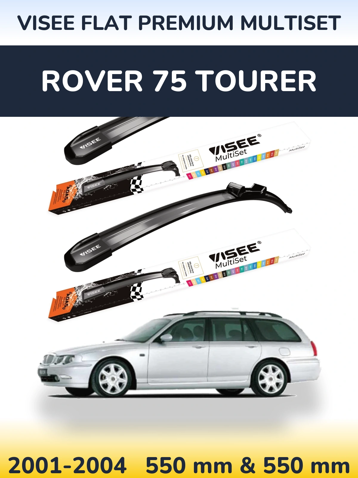 Front wiper blade set VISEE FLAT PREMIUM MultiSet 550 & 550 мм for Rover 75 Tourer 2001-2004