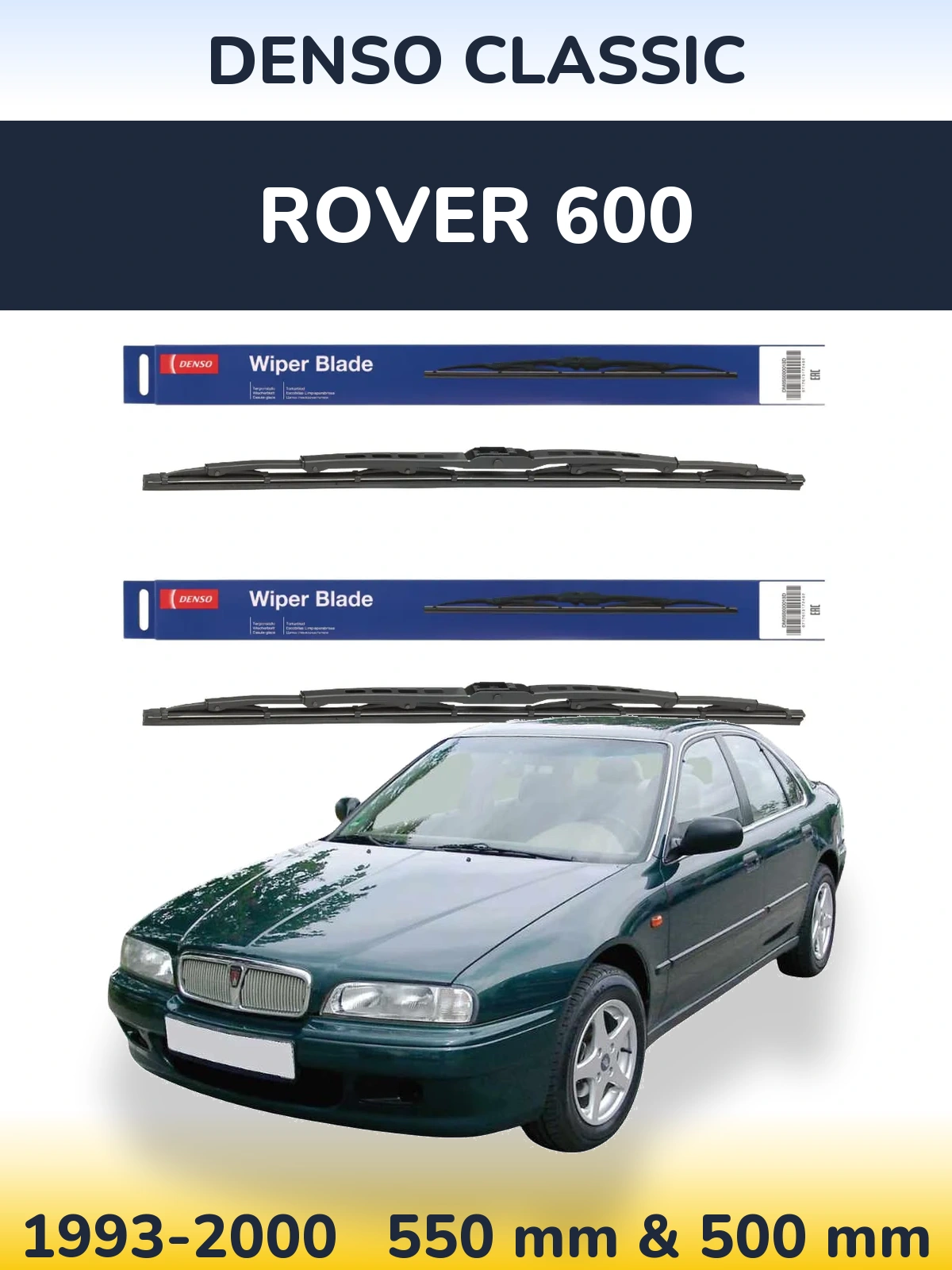 Front wiper blade set Denso Classic 550 & 500 mm for Rover 600 1993-2000
