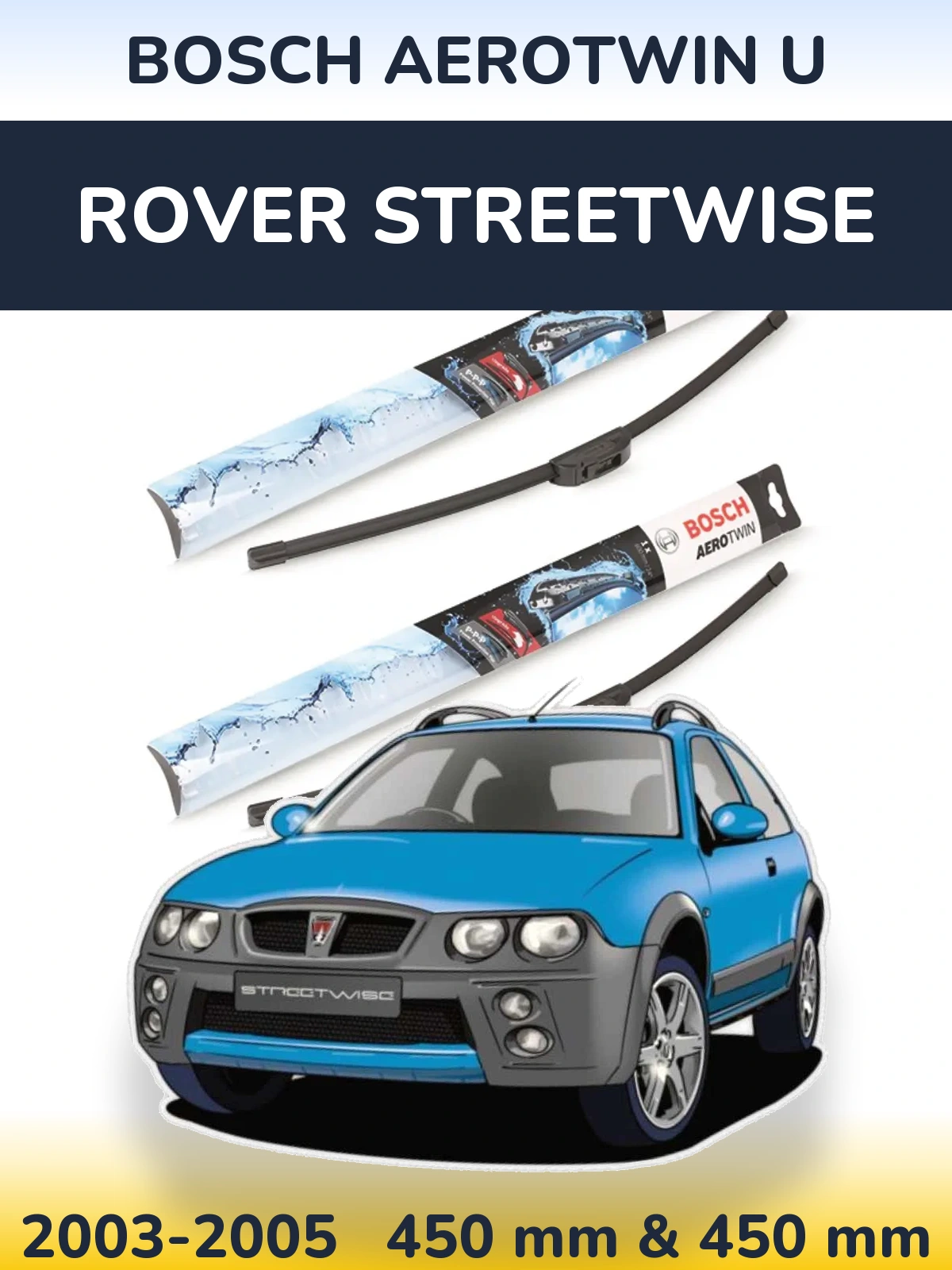 Front wiper blade set BOSCH AeroTwin U 450 & 450 мм for Rover Streetwise 2003-2005
