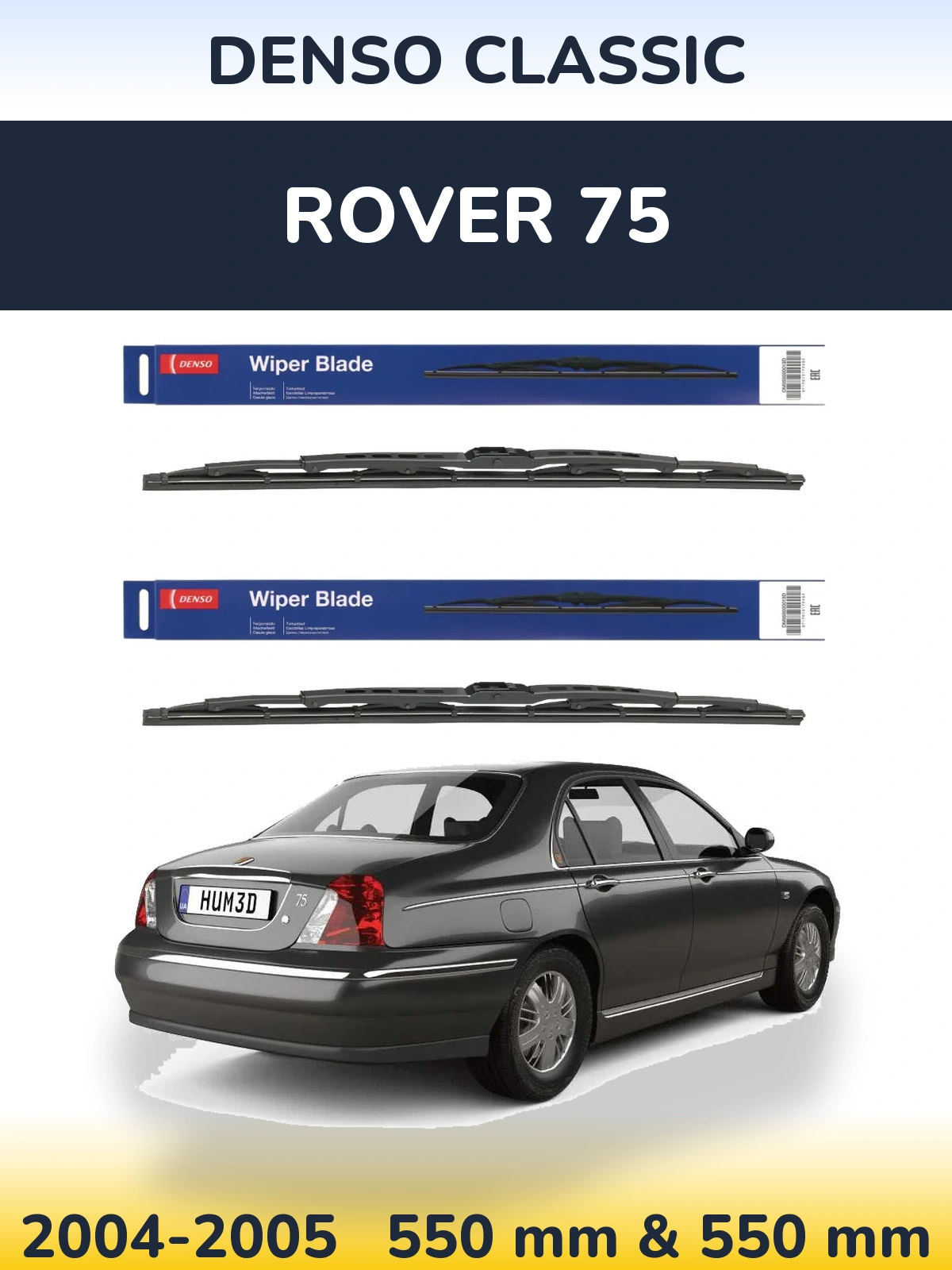 Front wiper blade set Denso Classic 550 & 550 mm for Rover 75 2004-2005