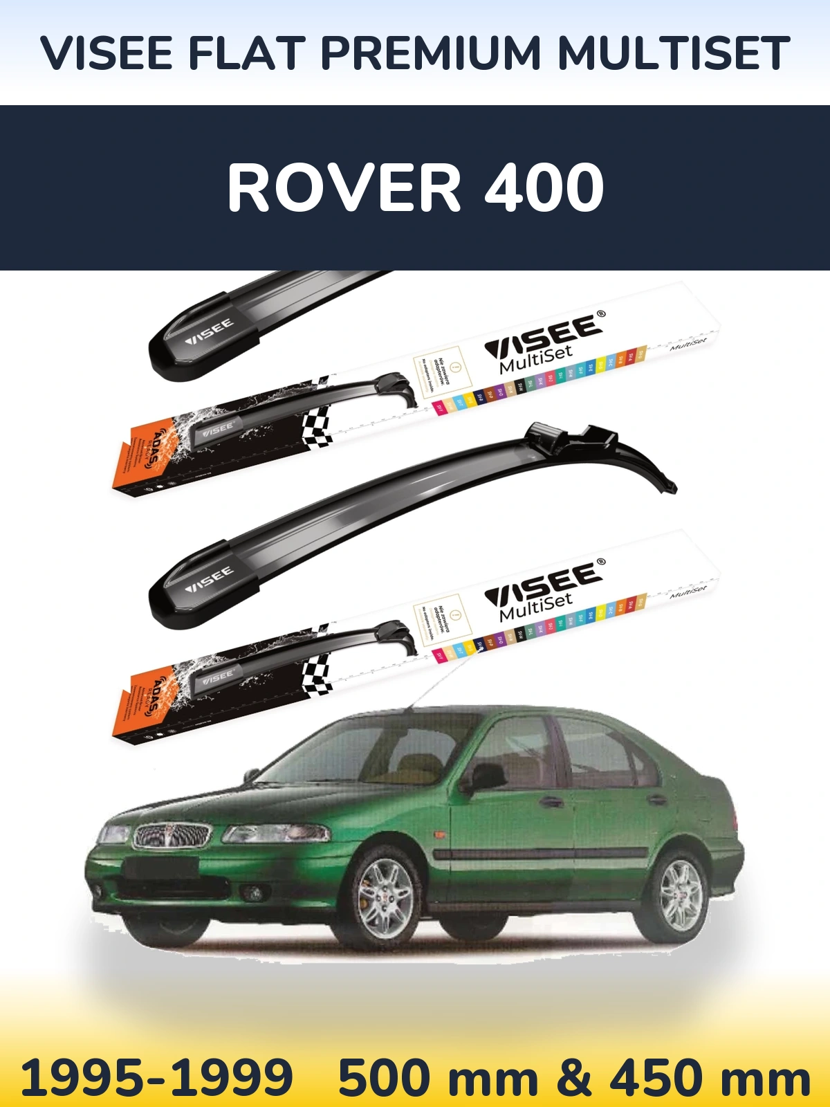 Front wiper blade set VISEE FLAT PREMIUM MultiSet 500 & 450 мм for Rover 400 1995-1999