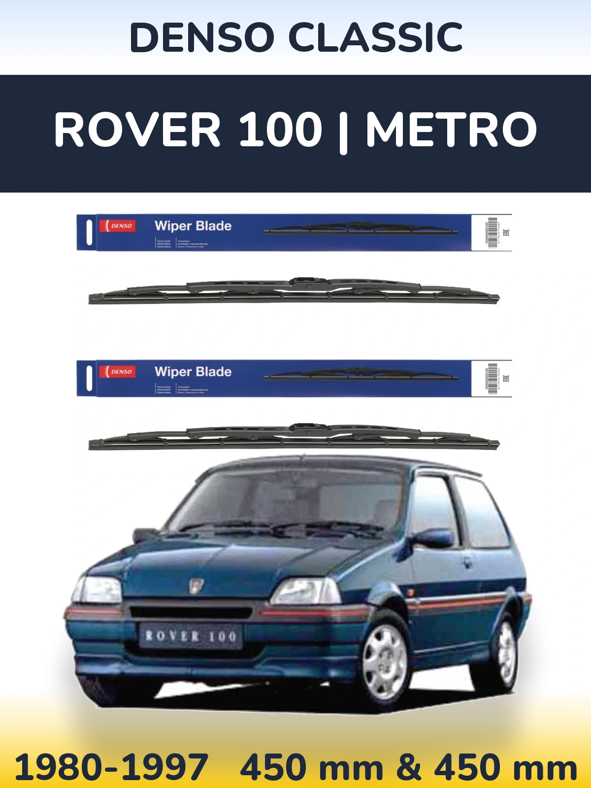Front wiper blade set Denso Classic 450 & 450 мм for Rover 100 | Metro 1980-1997