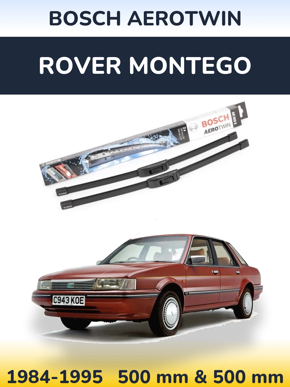 Komplet przednich wycieraczek BOSCH AeroTwin 500 & 500 mm do Rover Montego 1984-1995