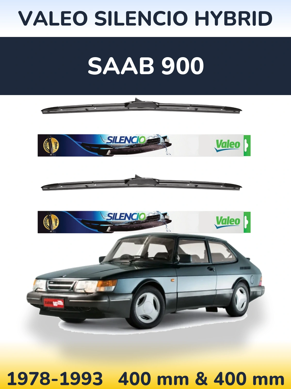Front wiper blade set Valeo Silencio Hybrid 400 & 400 мм for SAAB 900 1978-1993