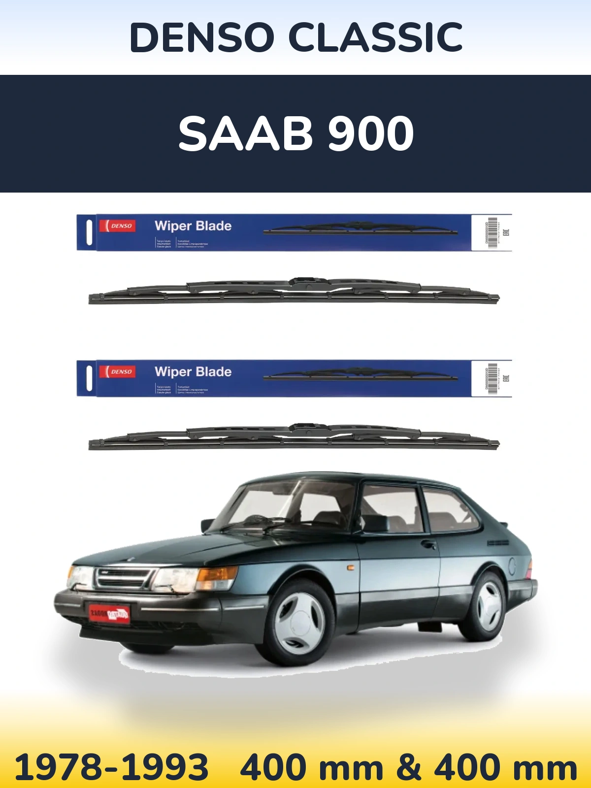 Komplet przednich wycieraczek Denso Classic 400 & 400 mm do SAAB 900 1978-1993
