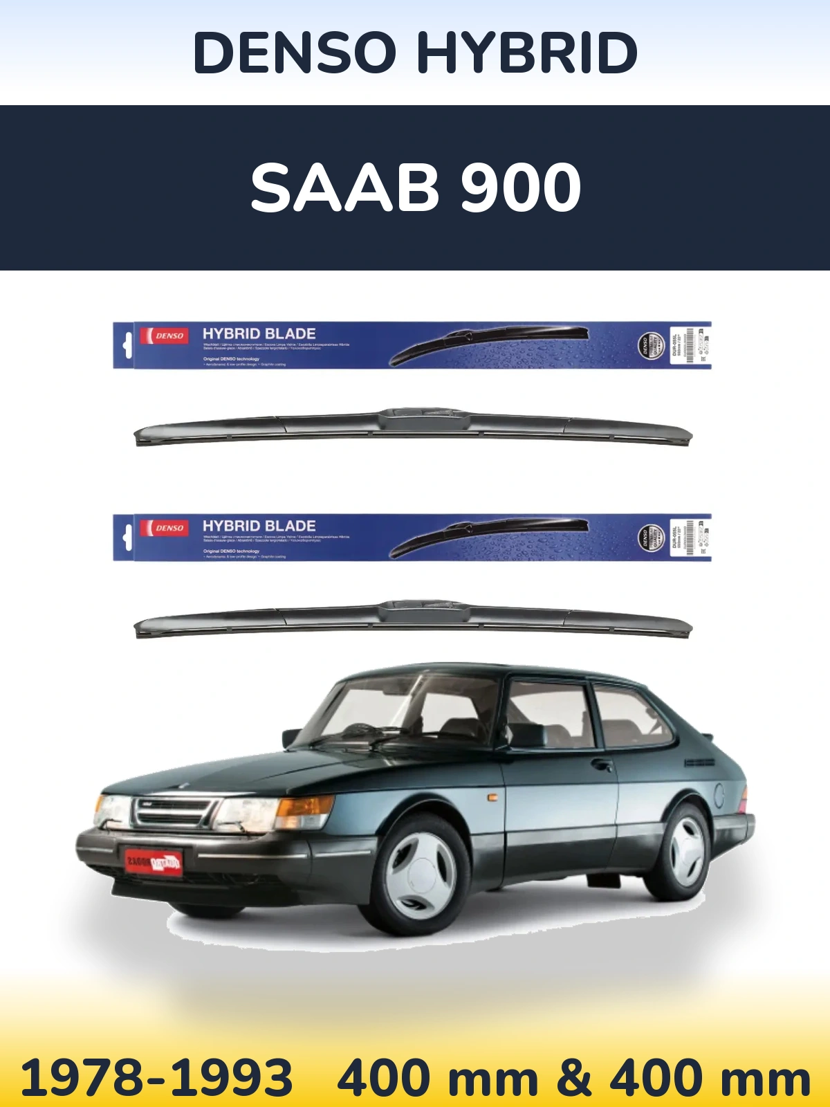 Front wiper blade set Denso Hybrid 400 & 400 мм for SAAB 900 1978-1993