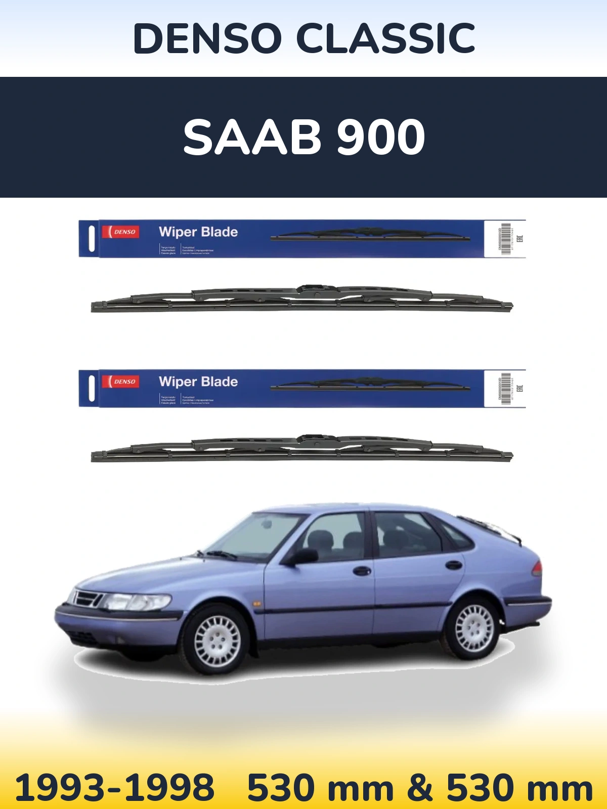 Komplet przednich wycieraczek Denso Classic 530 & 530 mm do SAAB 900 1993-1998