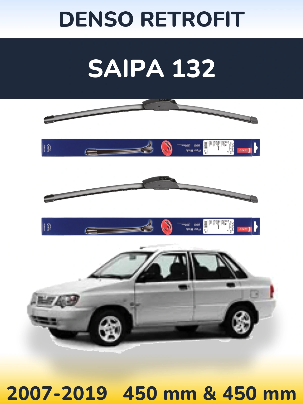 Front wiper blade set Denso Retrofit 450 & 450 мм for Saipa 132 2007-2019
