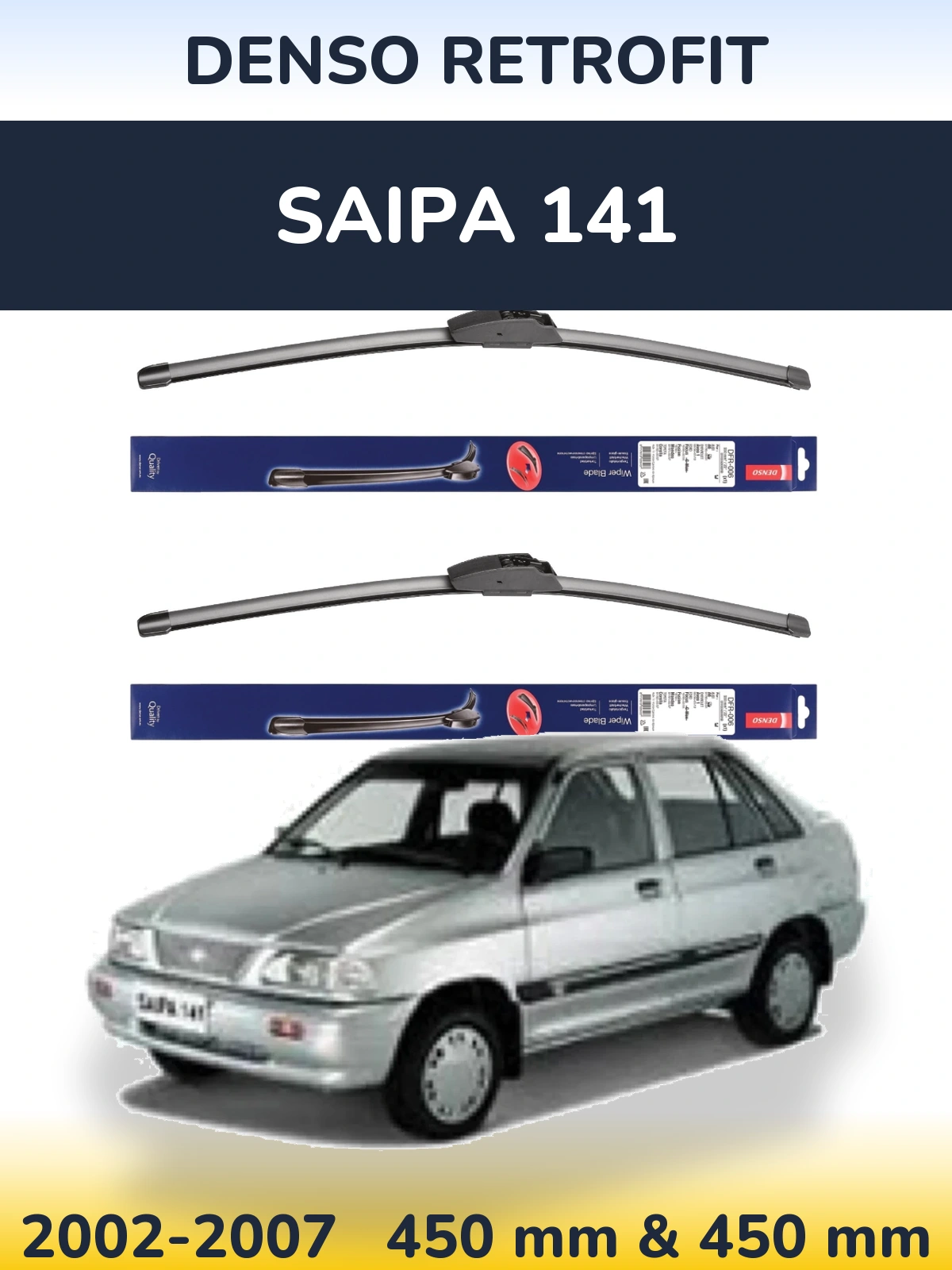 Front wiper blade set Denso Retrofit 450 & 450 mm for Saipa 141 2002-2007