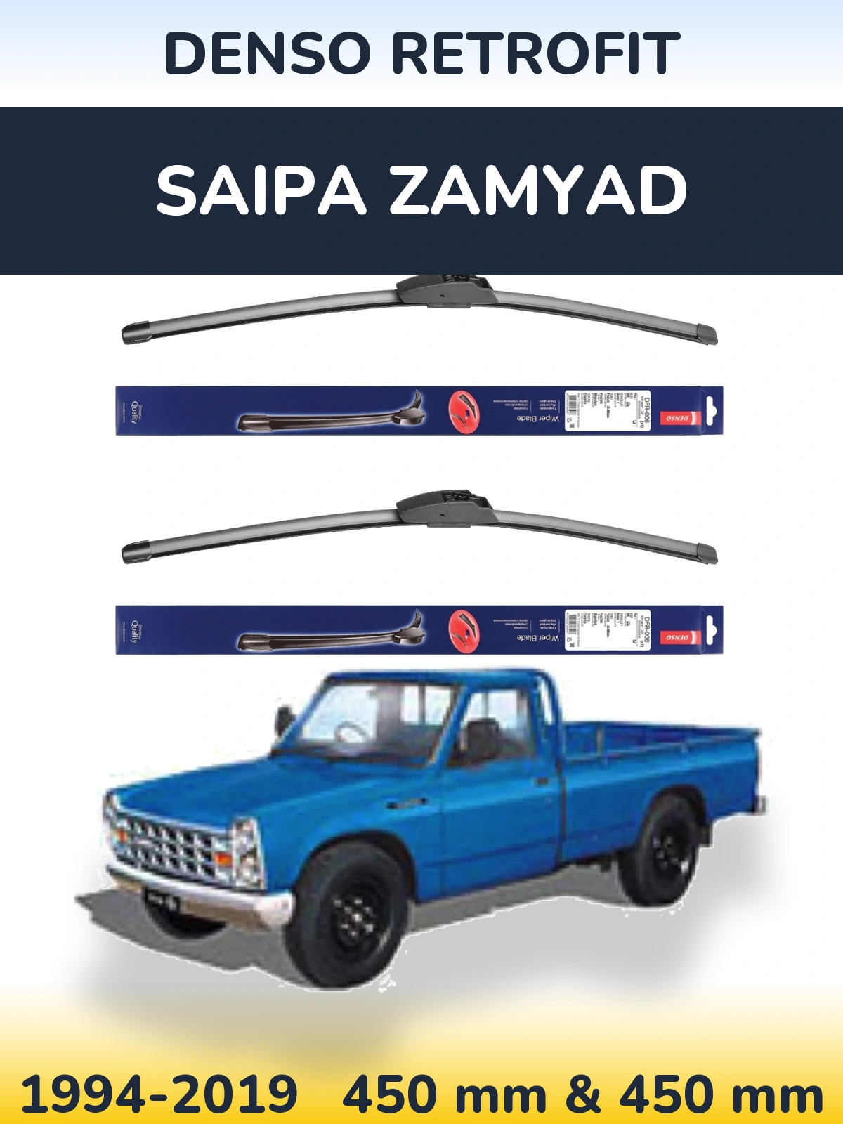 Komplet przednich wycieraczek Denso Retrofit 450 & 450 mm do Saipa Zamyad 1994-2019