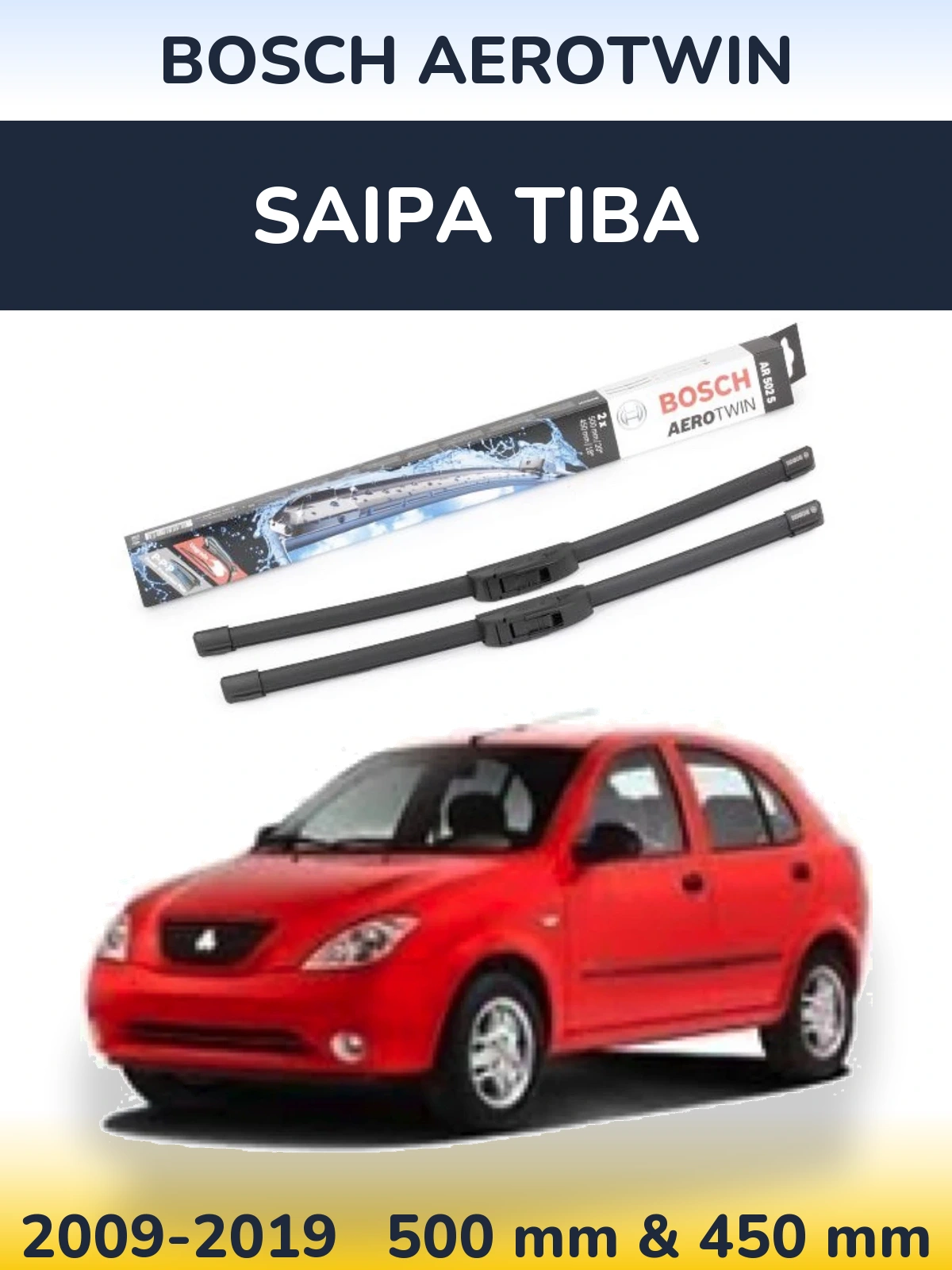 Front wiper blade set BOSCH AeroTwin 500 & 450 мм for Saipa Tiba 2009-2019