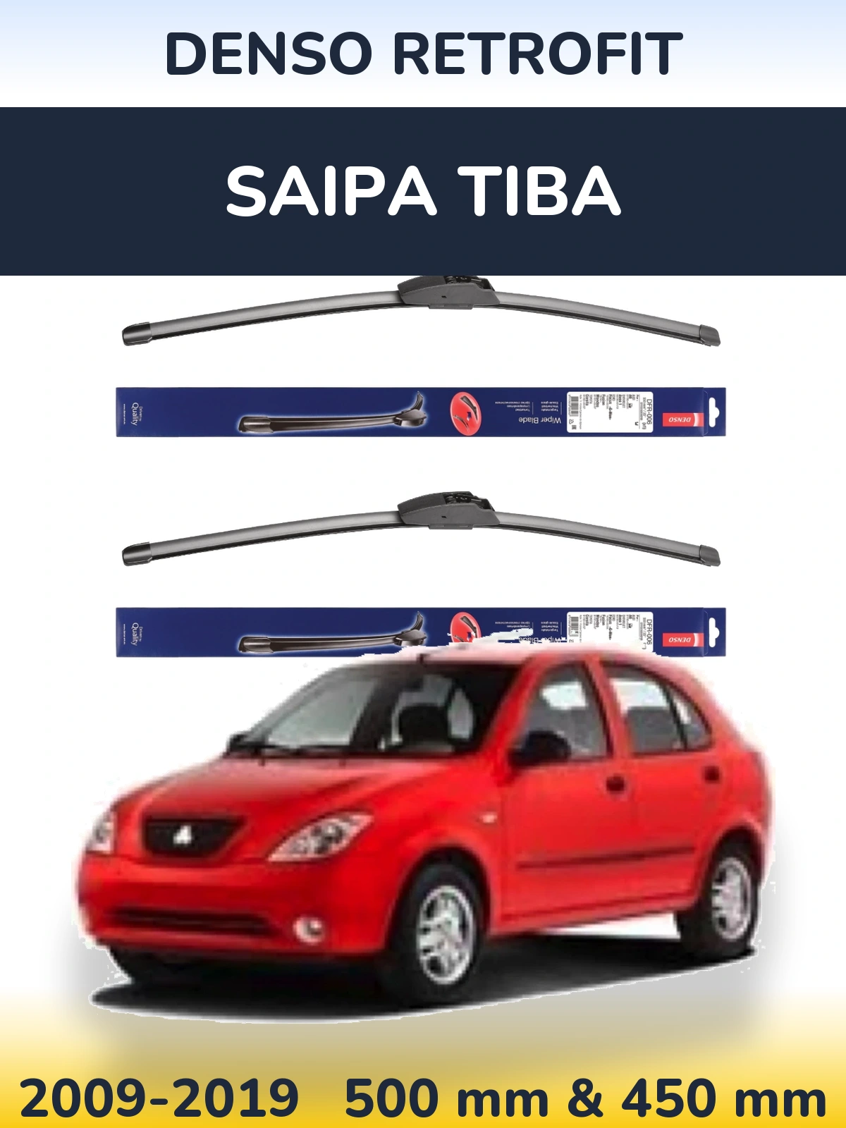 Front wiper blade set Denso Retrofit 500 & 450 мм for Saipa Tiba 2009-2019
